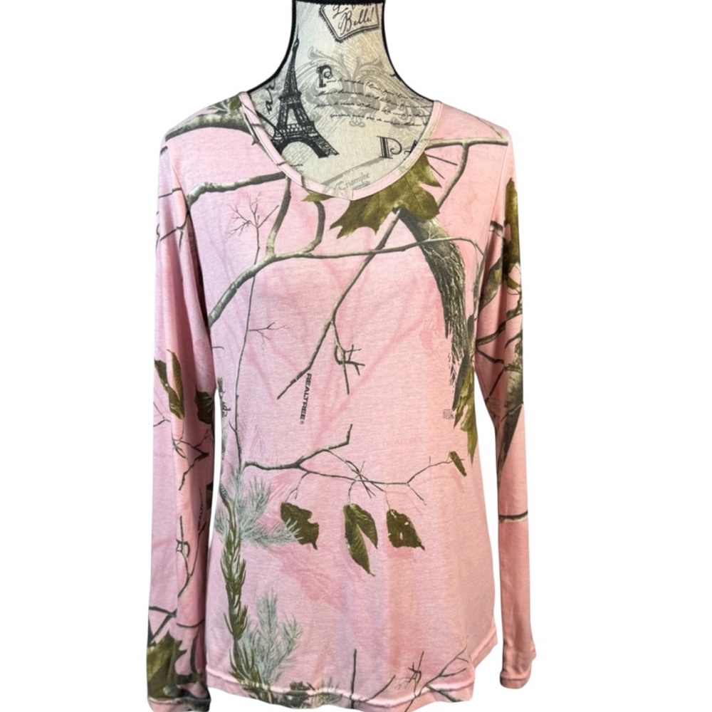 Magellan Pink and Brown Camouflage Long Sleeve Top Size M
